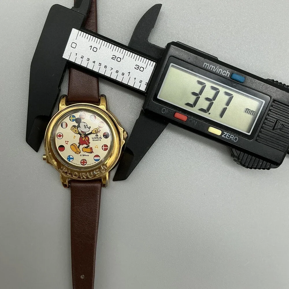 Vintage Disney Lorus Mickey Mouse Watch 34mm Musical Leather V421-0020